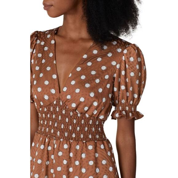 Slate & Willow Sketched Polka Dot Wide Leg Crop Jumpsuit Brown Women's Size 2 - Picture 2 of 14